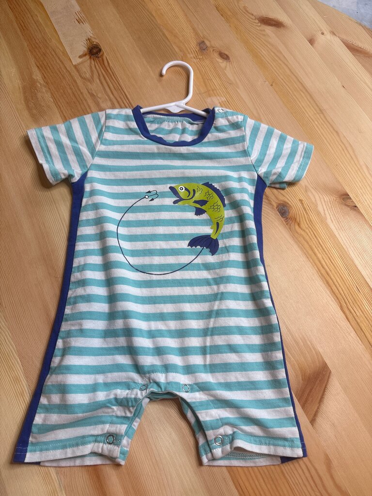 Boys Fish Graphic Striped Romper