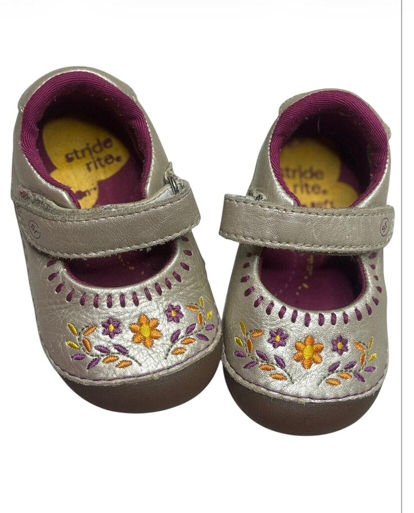 Stride Rite Baby Girls' Mary Jane Shoes with Floral Embroidery