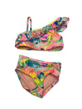 Colorful Floral One-Shoulder Swimsuit Set