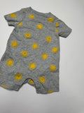Gray Short Sleeve Baby Romper with Yellow Sun Design