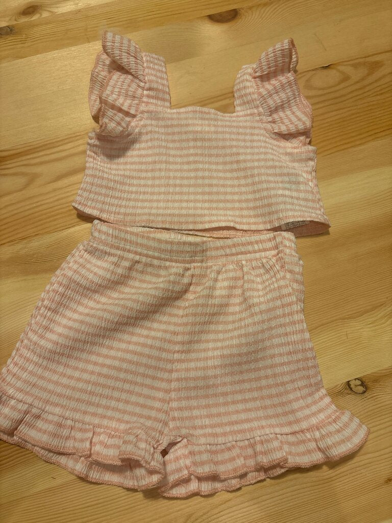 3-6 month Pink Striped Ruffled Top and Shorts Set