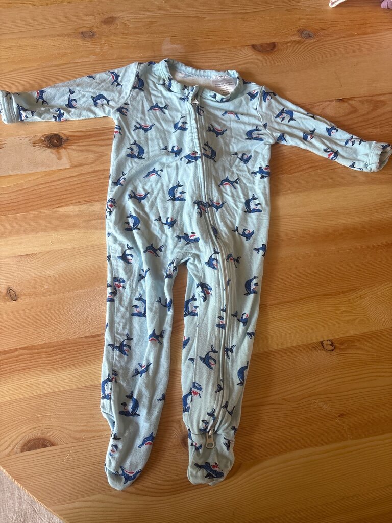 0-3 month bamboo Baby Shark Print Zip Sleeper