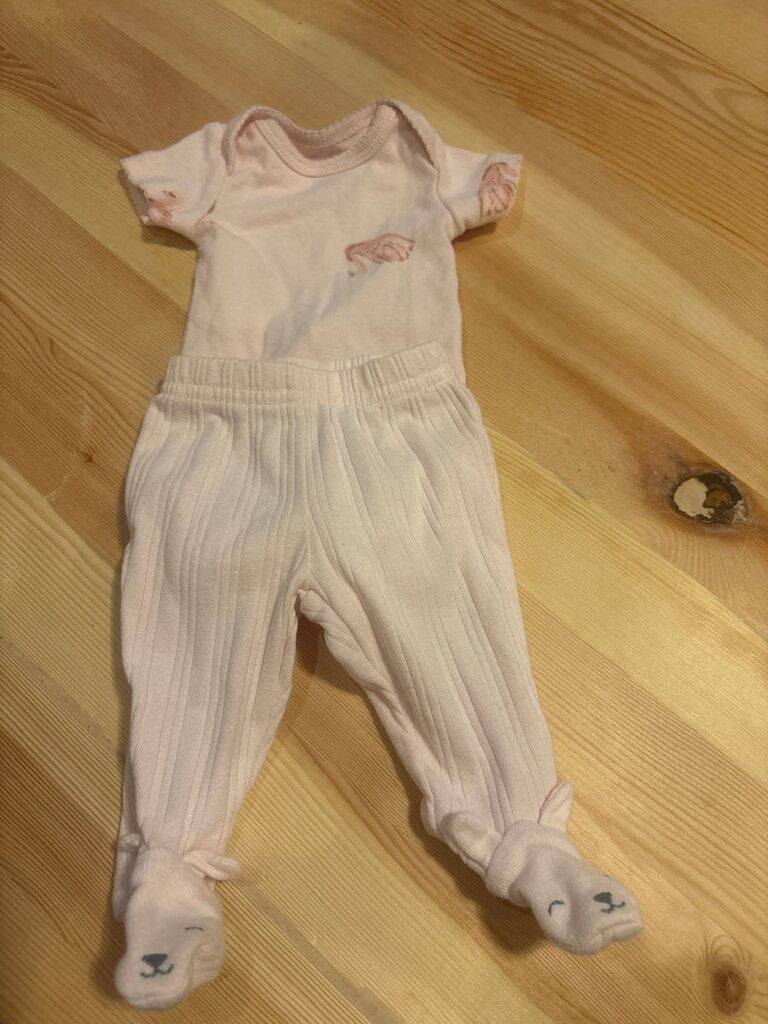 Preemie Pink Baby Pajama Set with Animal Feet