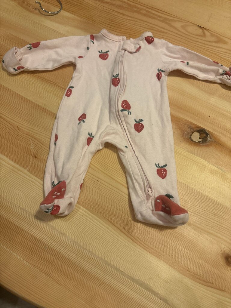 Preemie Pink Strawberry Print Baby Sleep Suit