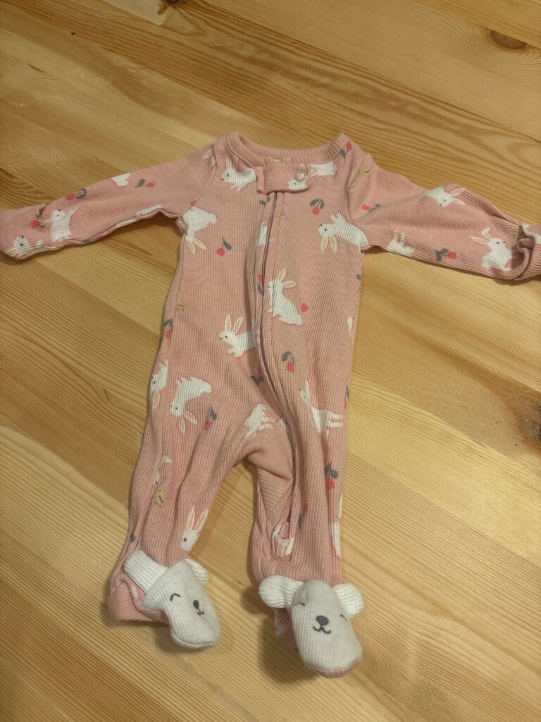 Preemie Pink Bunny Patterned Baby Pajamas