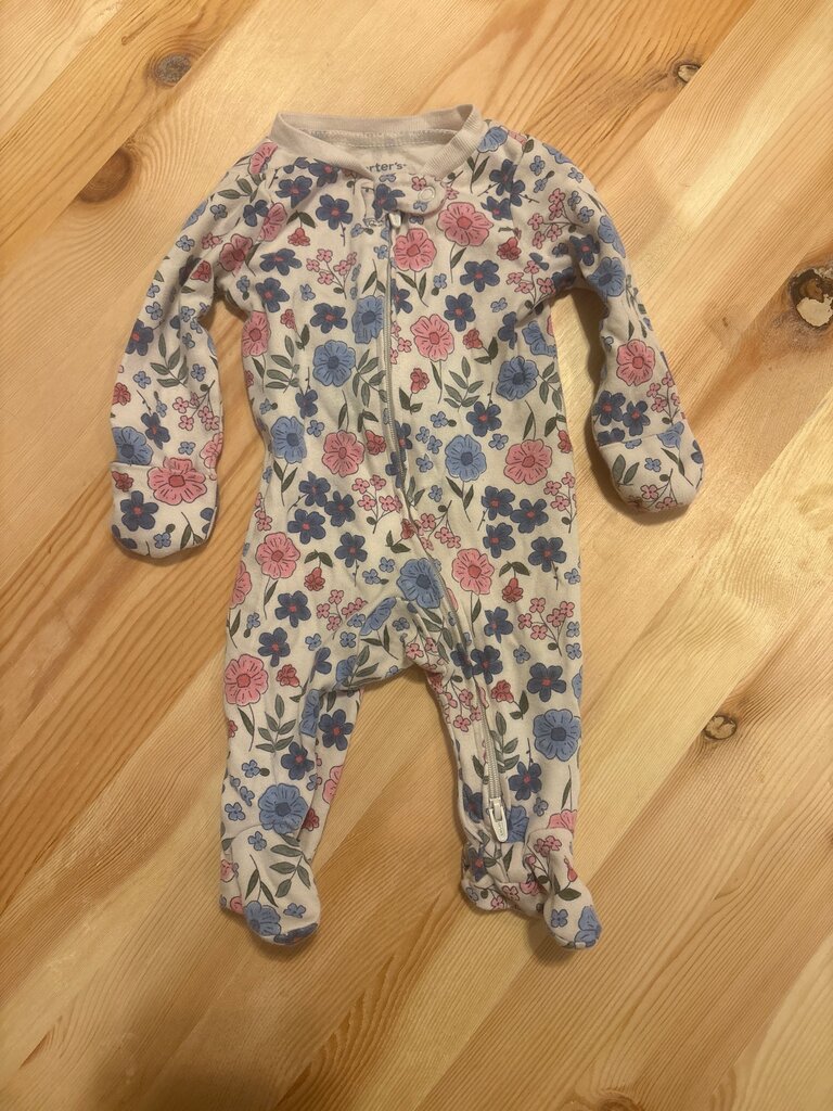 NB Floral Print Baby Zip-Up Pajamas