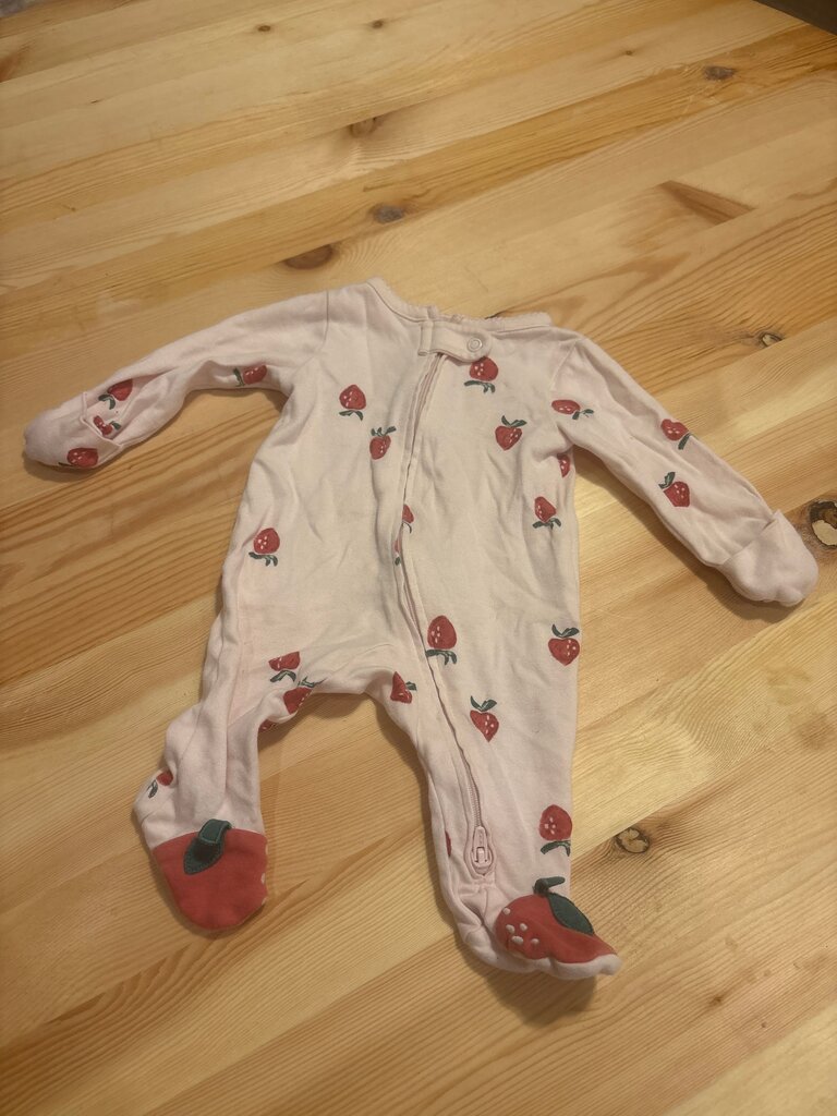 NB Pink Strawberry Print Baby Sleepsuit