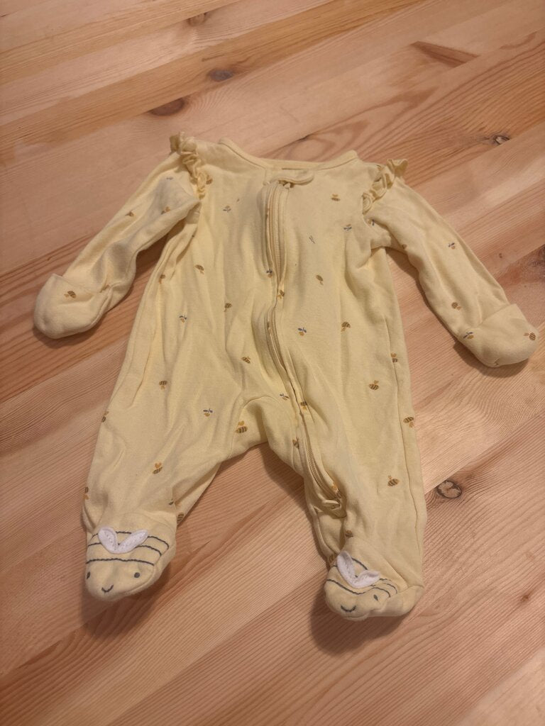 NB Yellow Baby Overall Pajamas with Bee Print