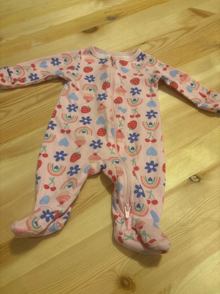 NB Pink Floral Zip-Up Baby Onesie