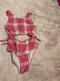 Sweet Honey Red and White Checkered Bikini Set