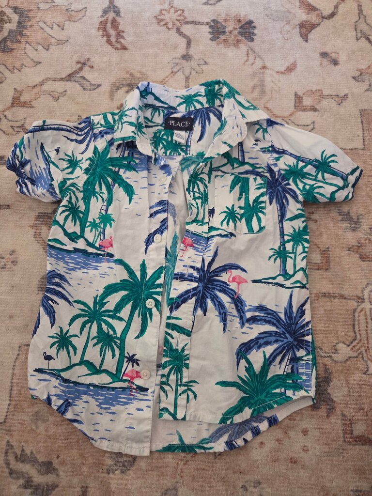 Flamingo Palm Print Button-Up Shirt