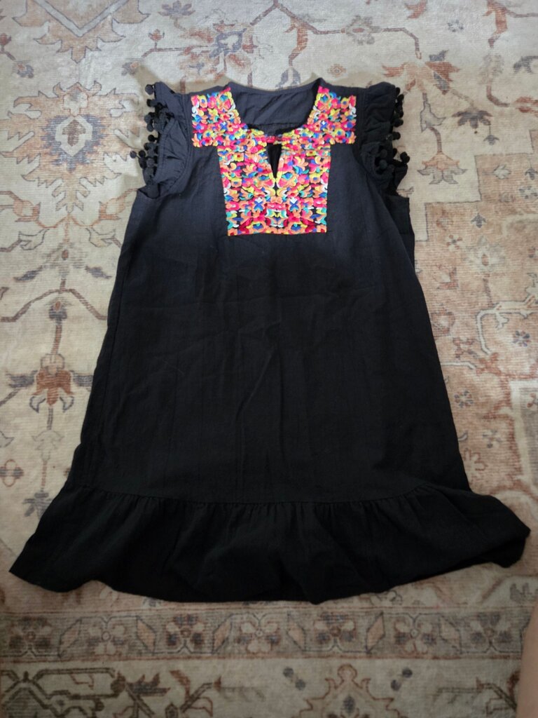 Black Dress with Colorful Embroidery