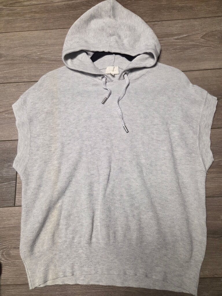 Gray Short Sleeve Hooded Top