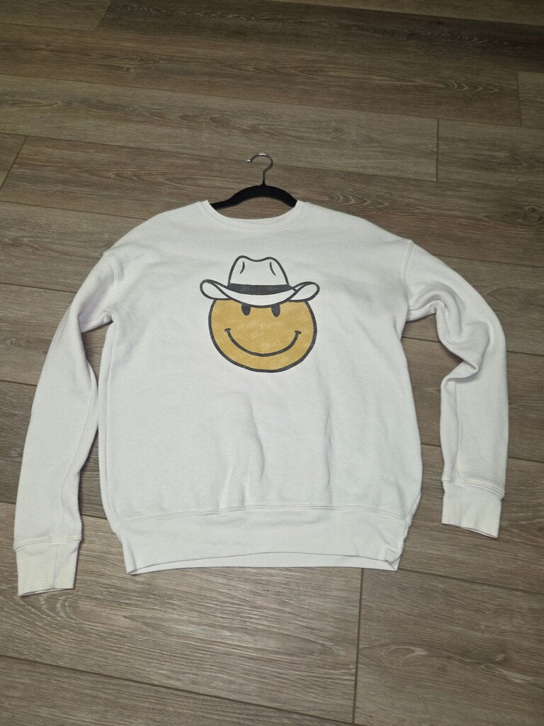 Women's White Smiley Face Sweatshirt