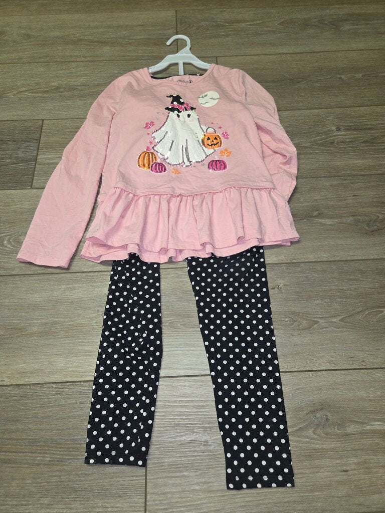 Pink Ghost Halloween Outfit with Polka Dot Leggings