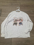 White Long Sleeve Graphic Tee with Bow Design