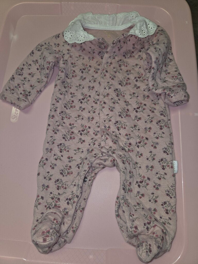 Floral Print Baby Romper with Lace Collar