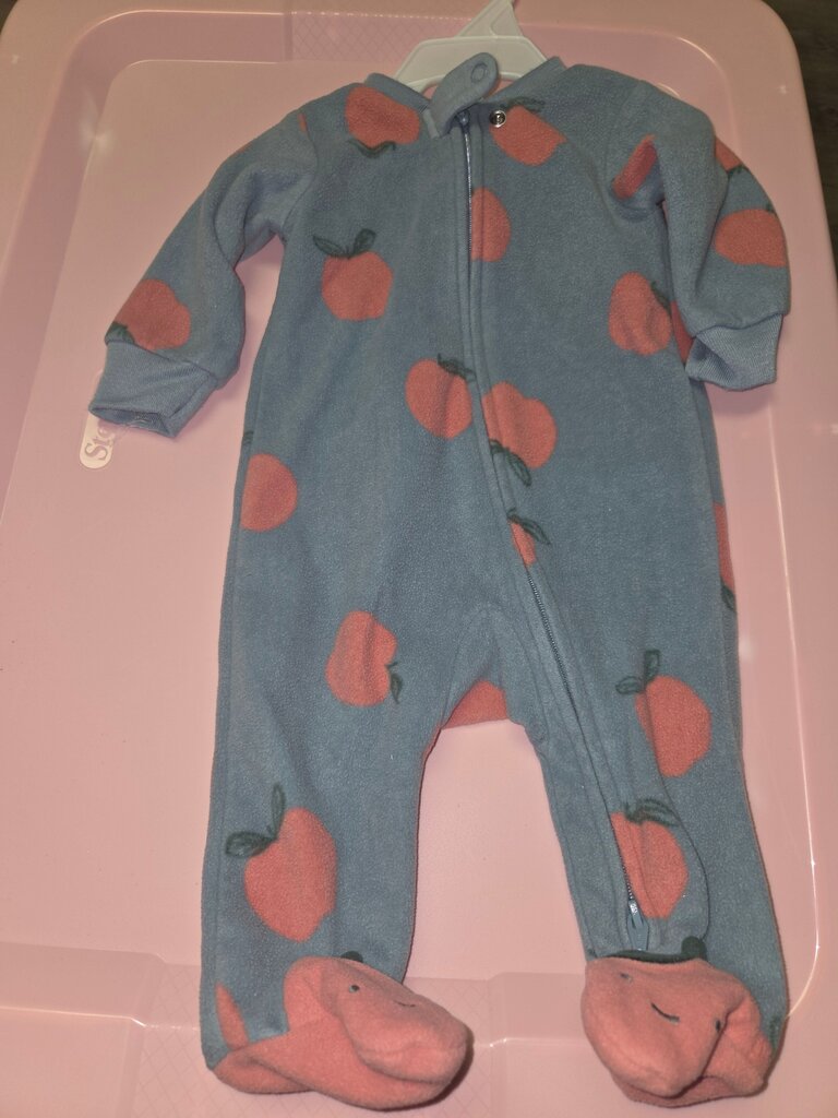 Baby Grey Fleece Sleep Suit with Peach Print