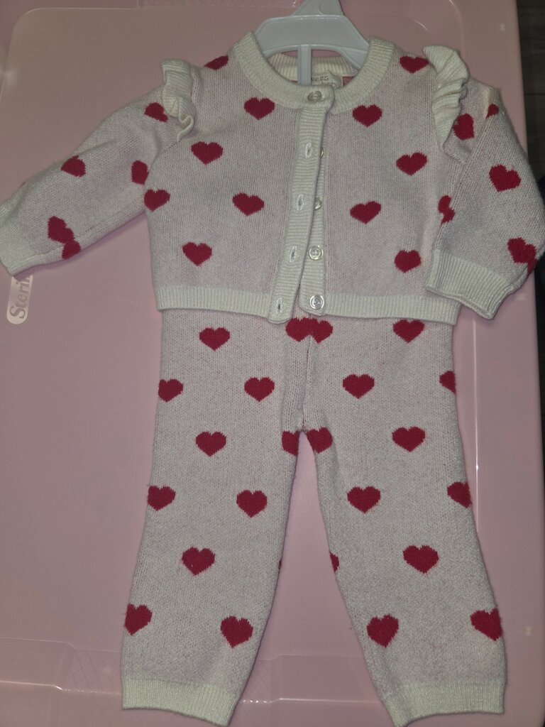 Baby Girls' Heart Print Cardigan and Pants Set