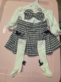 Girls Black and White Houndstooth Dress with Bows and matching socks