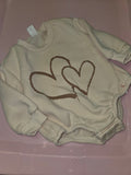 Beige Long Sleeve Baby Bodysuit with Heart Design