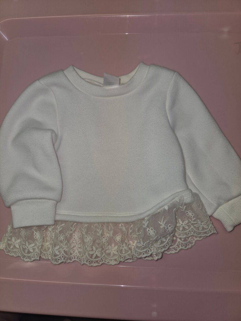 White Sweater with Lace Hem