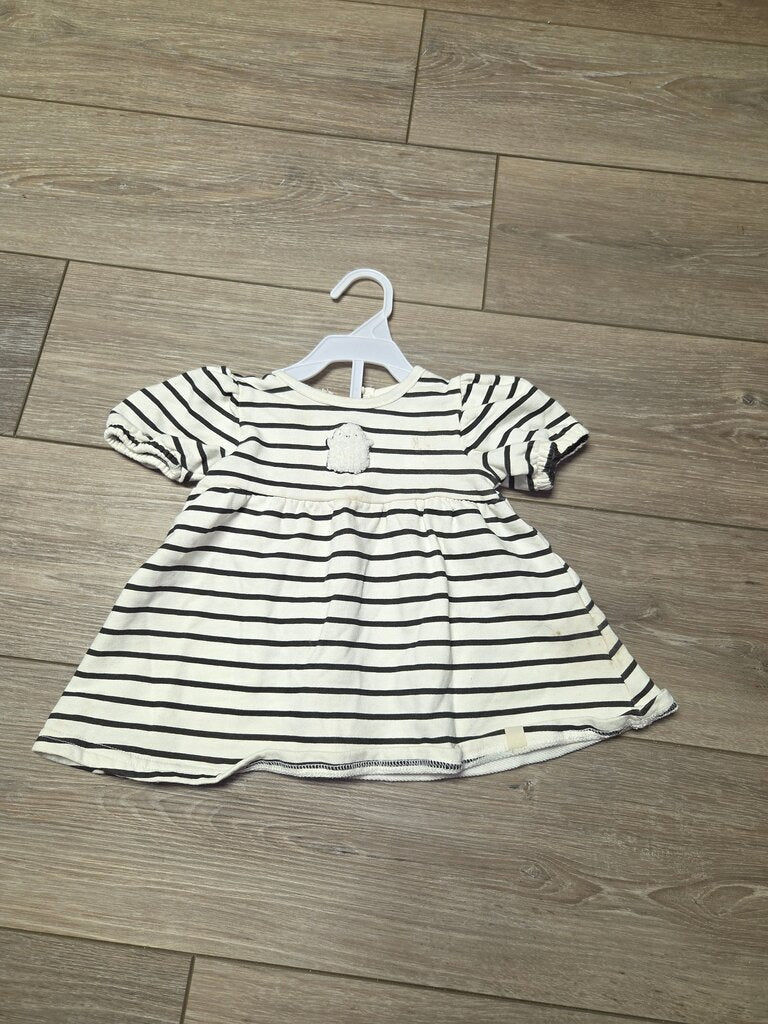 Girls' Striped Dress with Puff Sleeves
