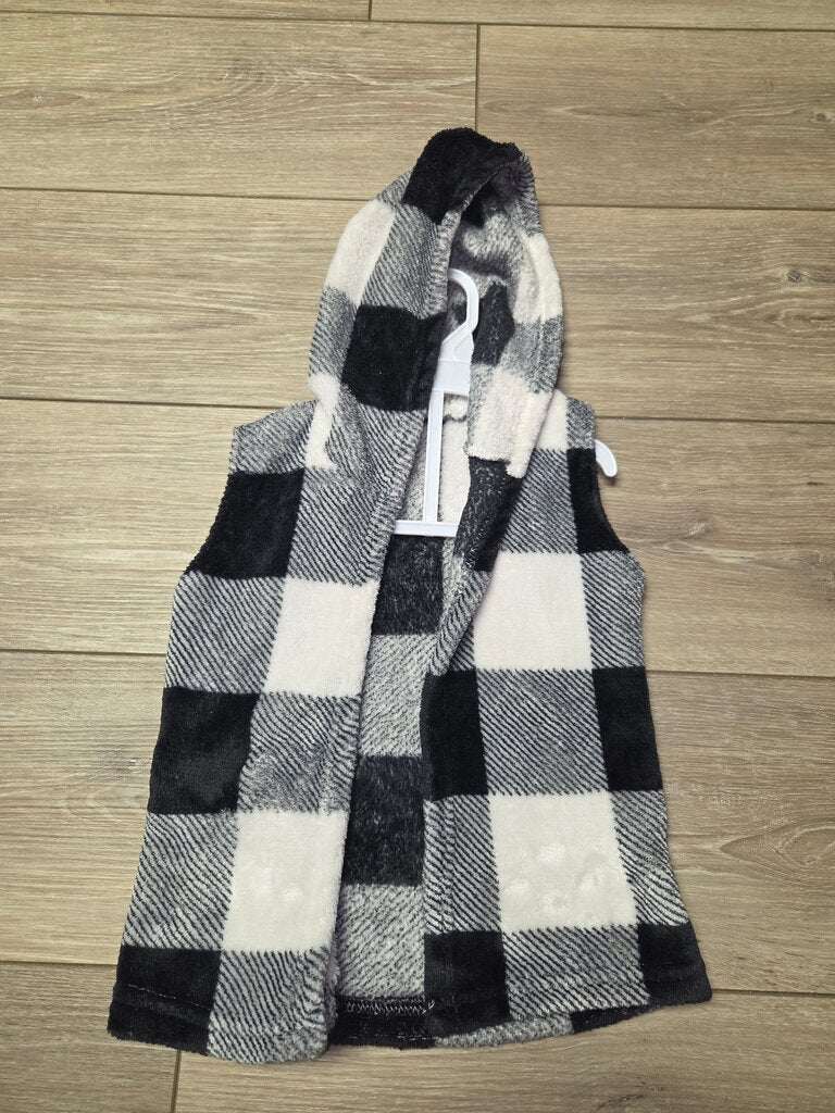 Kids Black and White Plaid Vest with Hood