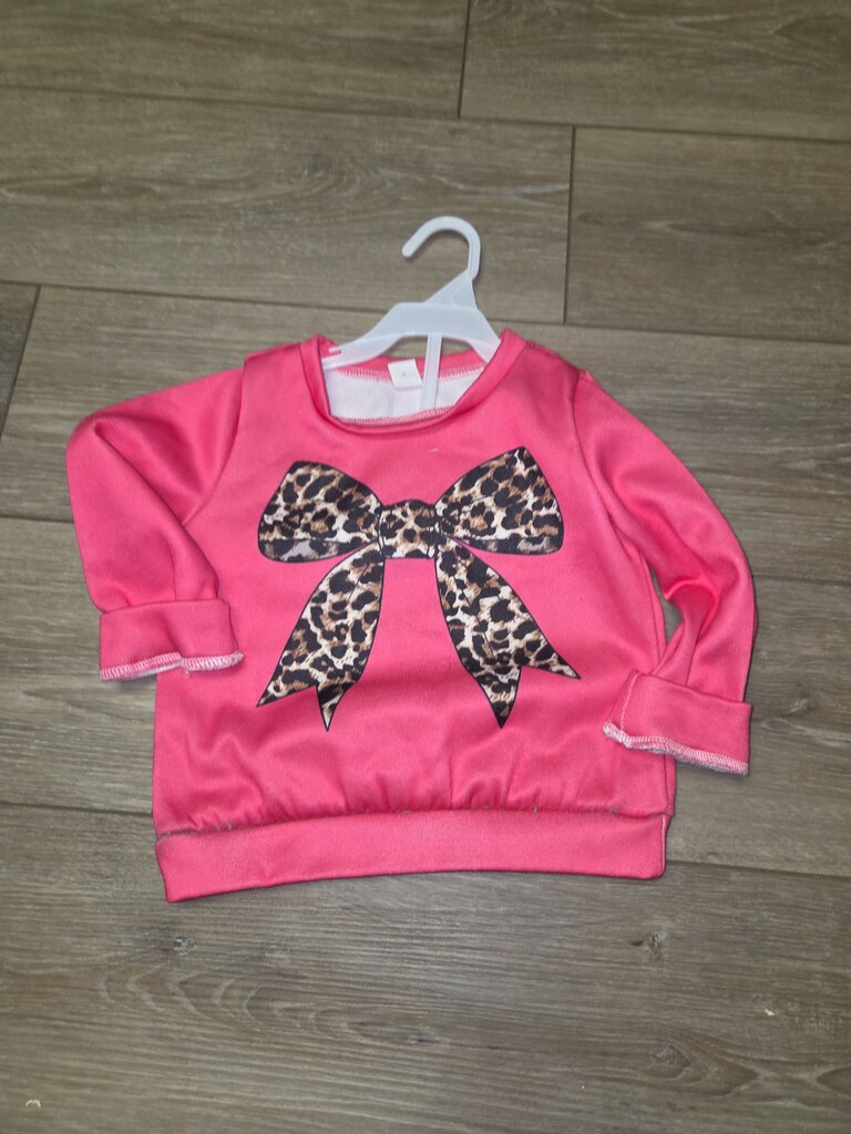 Pink Sweatshirt with Leopard Print Bow