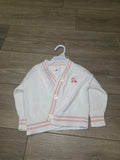 Baby Girls White Cardigan with Pink Stripes