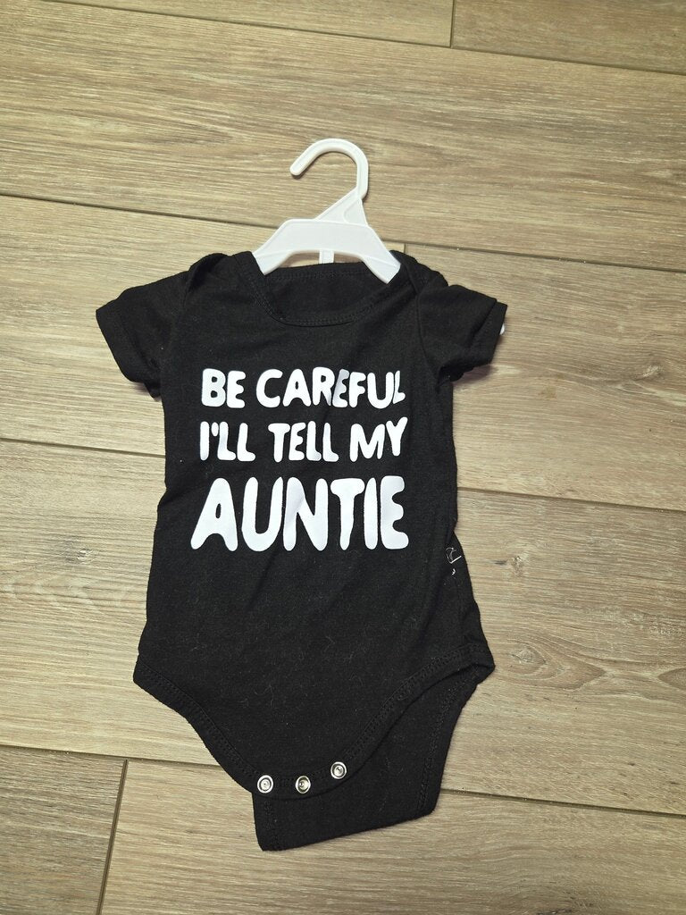 Be Careful I'll Tell My Auntie Black Baby Bodysuit