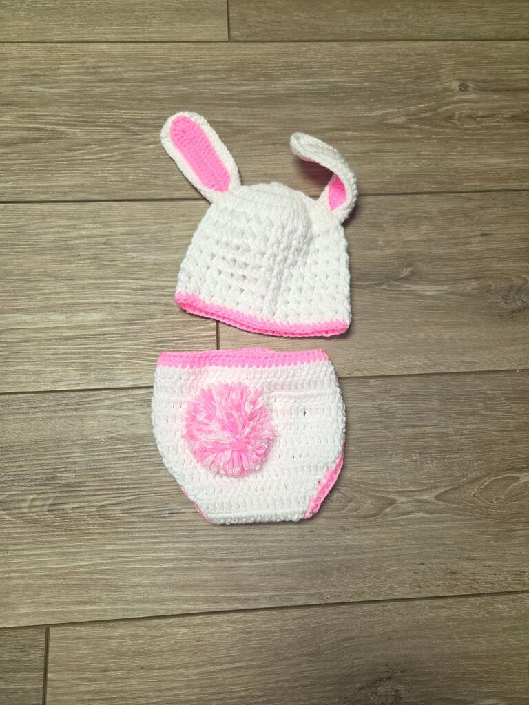 Crochet Bunny Hat and Diaper Set