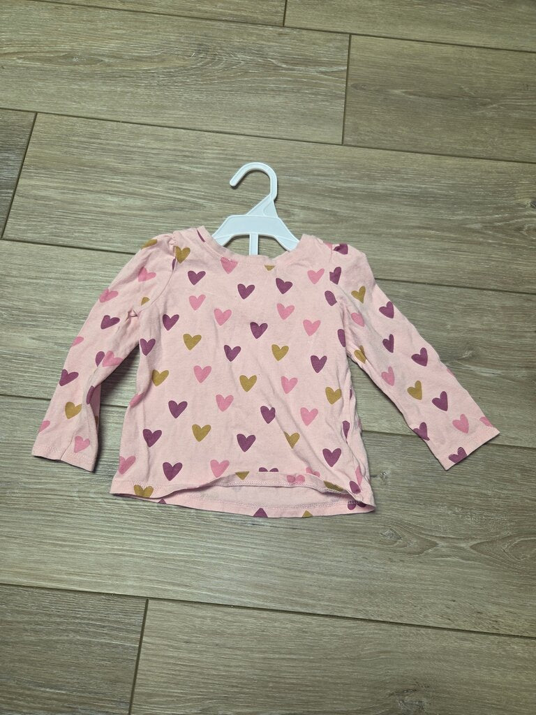 Pink Long Sleeve Heart Print Top