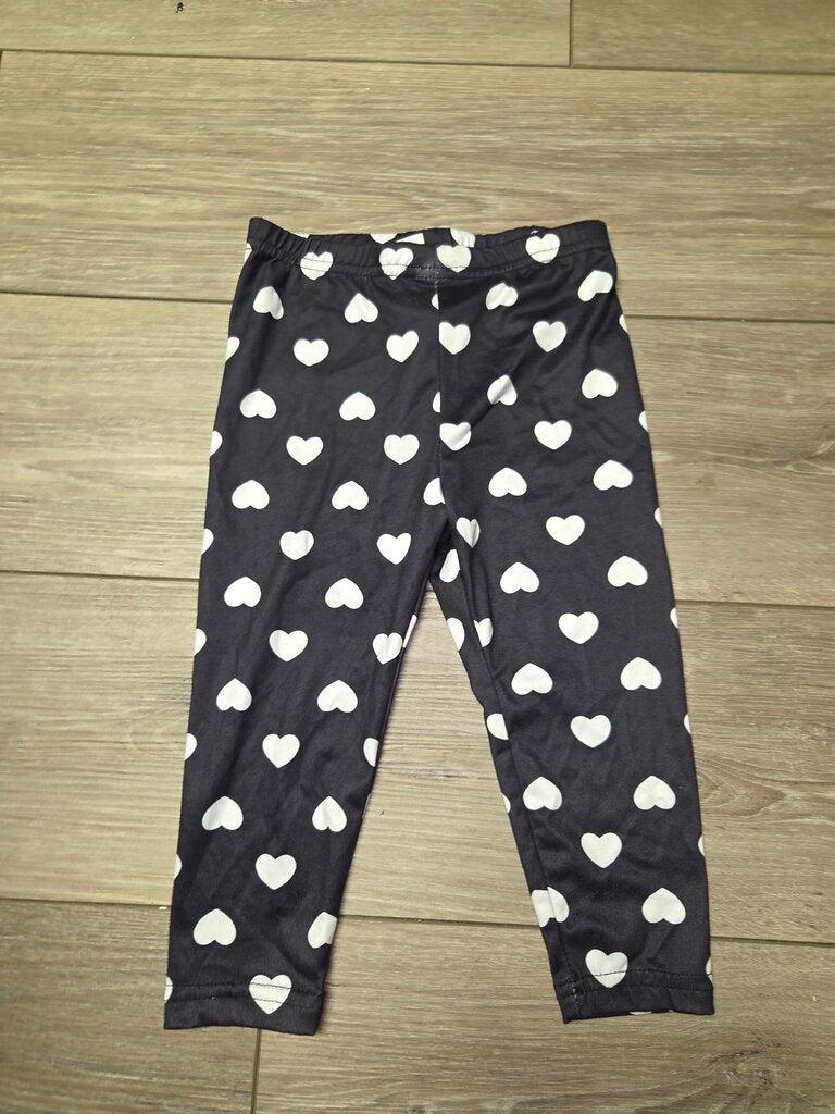 Girls' Black Leggings with White Hearts