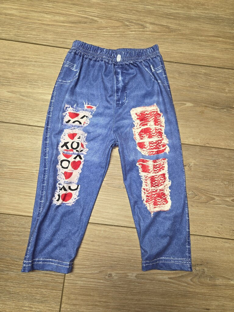 Denim Pants with Heart and Kiss Design