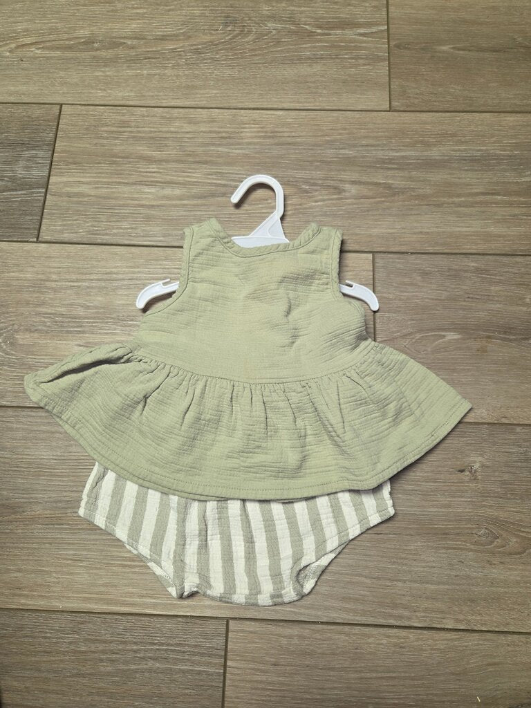 Girls' Green Peplum Top with Striped Shorts Set