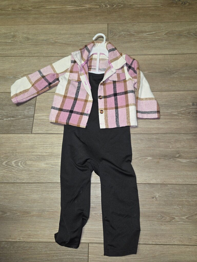 Plaid Jacket and Black Jumpsuit Set