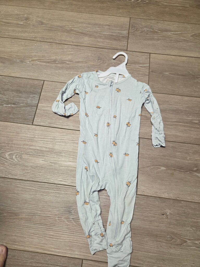 Baby Blue Floral Zippered Footed Bodysuit