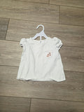 Girls White Puff Sleeve Top with Floral Pocket