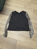 Black Long Sleeve Top with Leopard Print Sleeves