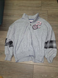 Gray Zip-Up Sweatshirt with Plaid Detail