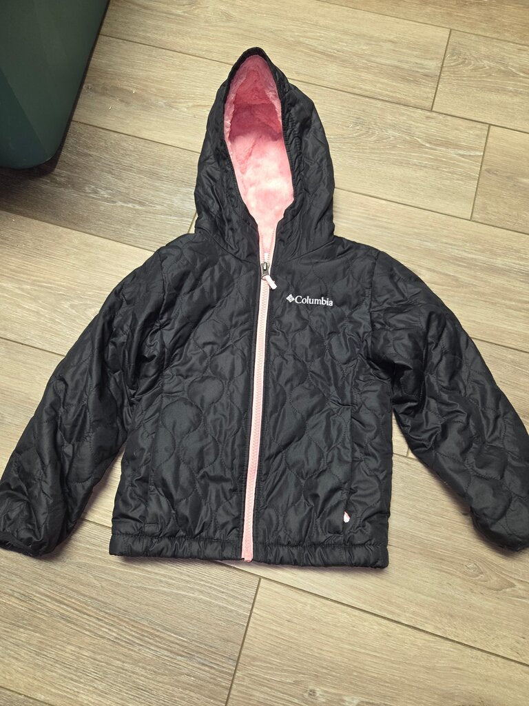 Columbia Black Quilted Jacket with Pink Lining