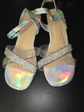 Girls Silver Holographic Sandals with Rhinestones