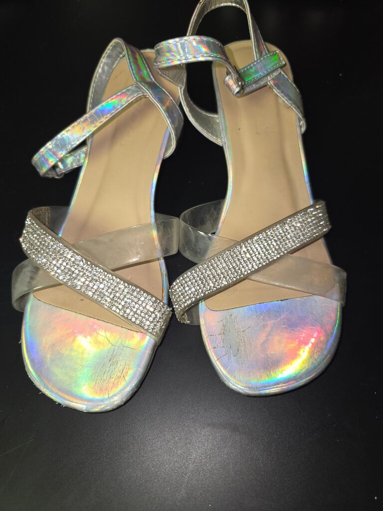 Girls Silver Holographic Sandals with Rhinestones