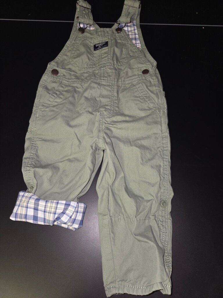 Boys Green Overalls with Plaid Cuff