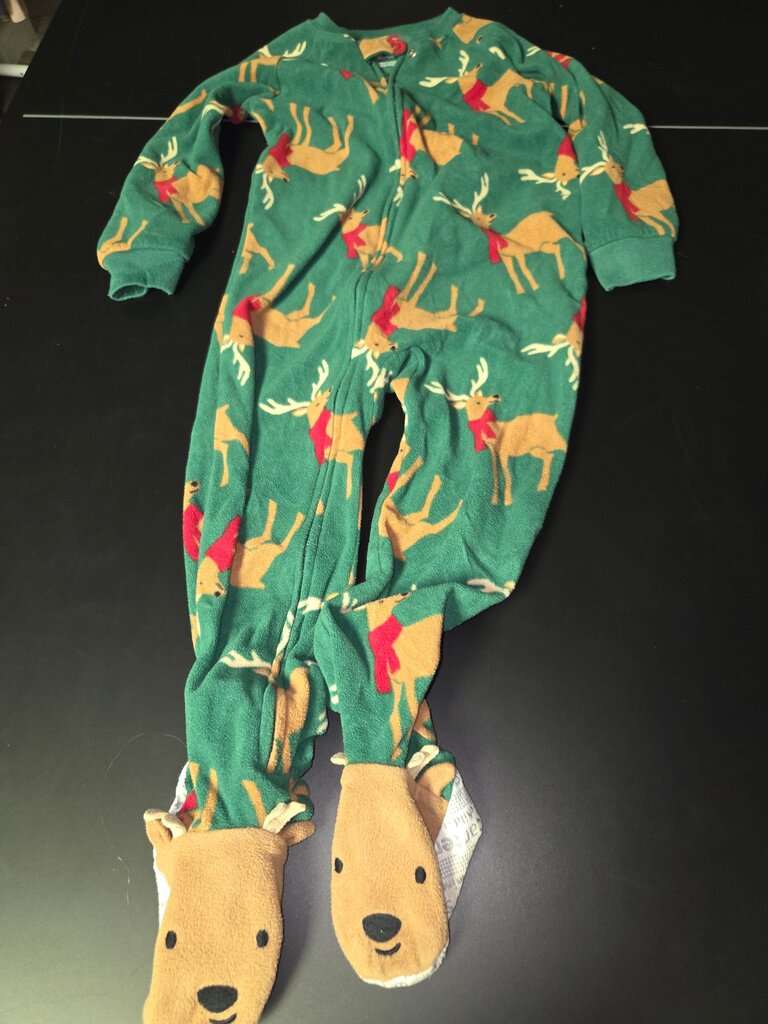 Green Reindeer Print Footed Pajamas for Toddlers