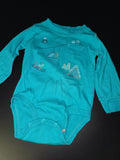 Teal Long Sleeve Baby Bodysuit with Skiing Design
