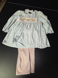 Light Blue Top with Pink Gingham Leggings for Girls
