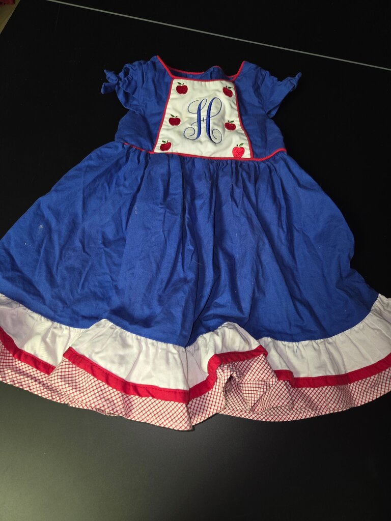 Girls Blue Apple Dress with Monogram