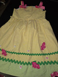 Yellow and Green Gingham Dress with Pink Bows